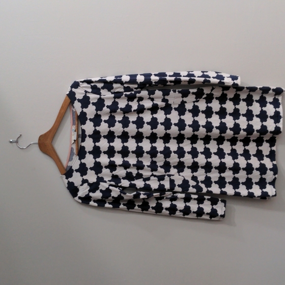 BODEN Cotton 3/4 Blue & White Scallop Pattern Dress  6R - Picture 5 of 8